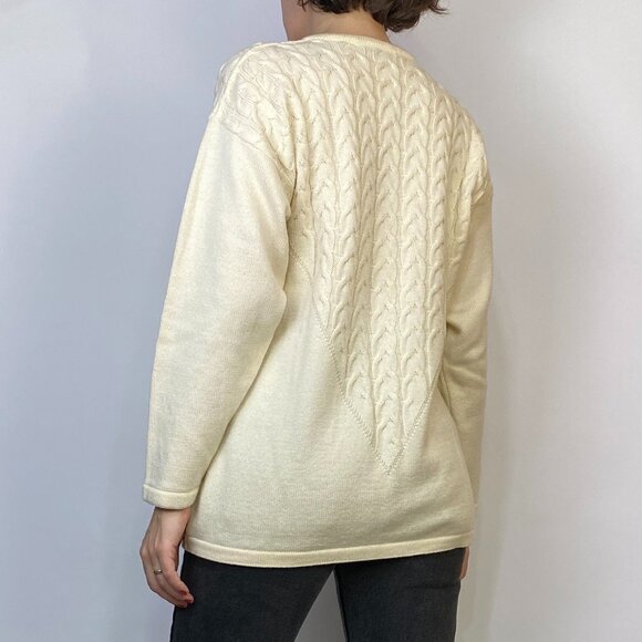 Vintage 1980s SOPHISTICATED CABLE Knit WOOL Sweater! Medium, Made in Italy - Picture 3 of 9